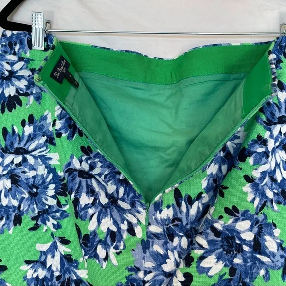 J Crew Pencil Skirt in Green with blue and white flowers size 10 Preppy Coastal - Picture 6 of 11